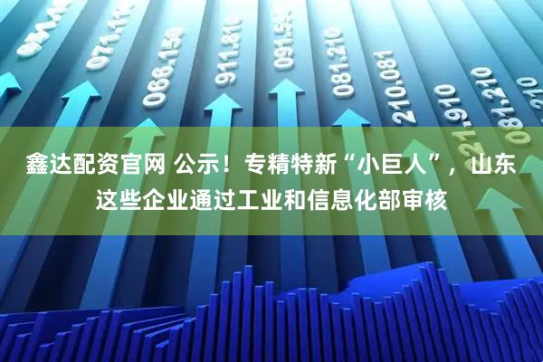 鑫达配资官网 公示！专精特新“小巨人”，山东这些企业通过工业和信息化部审核